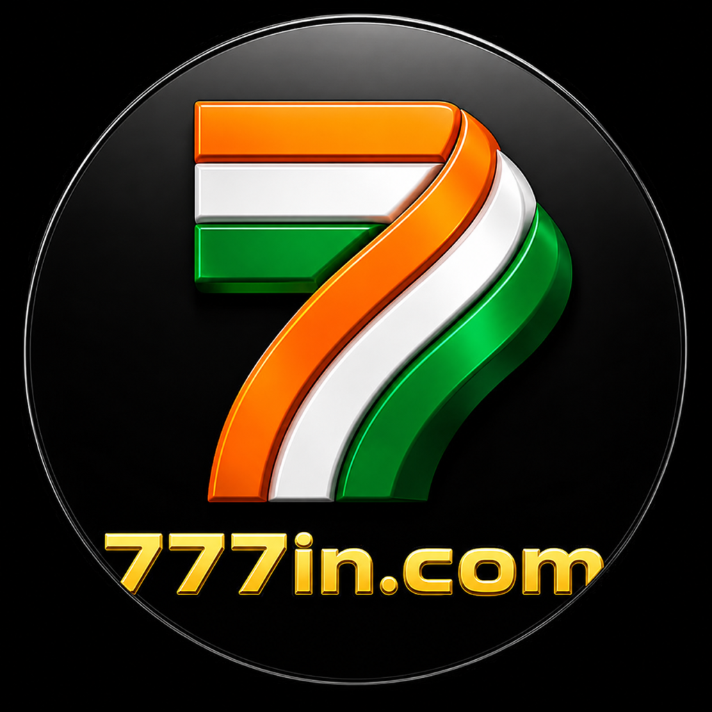 777in Game logo with stylish 3D number 7 in Indian tricolor theme and golden 777in.com text on black background.